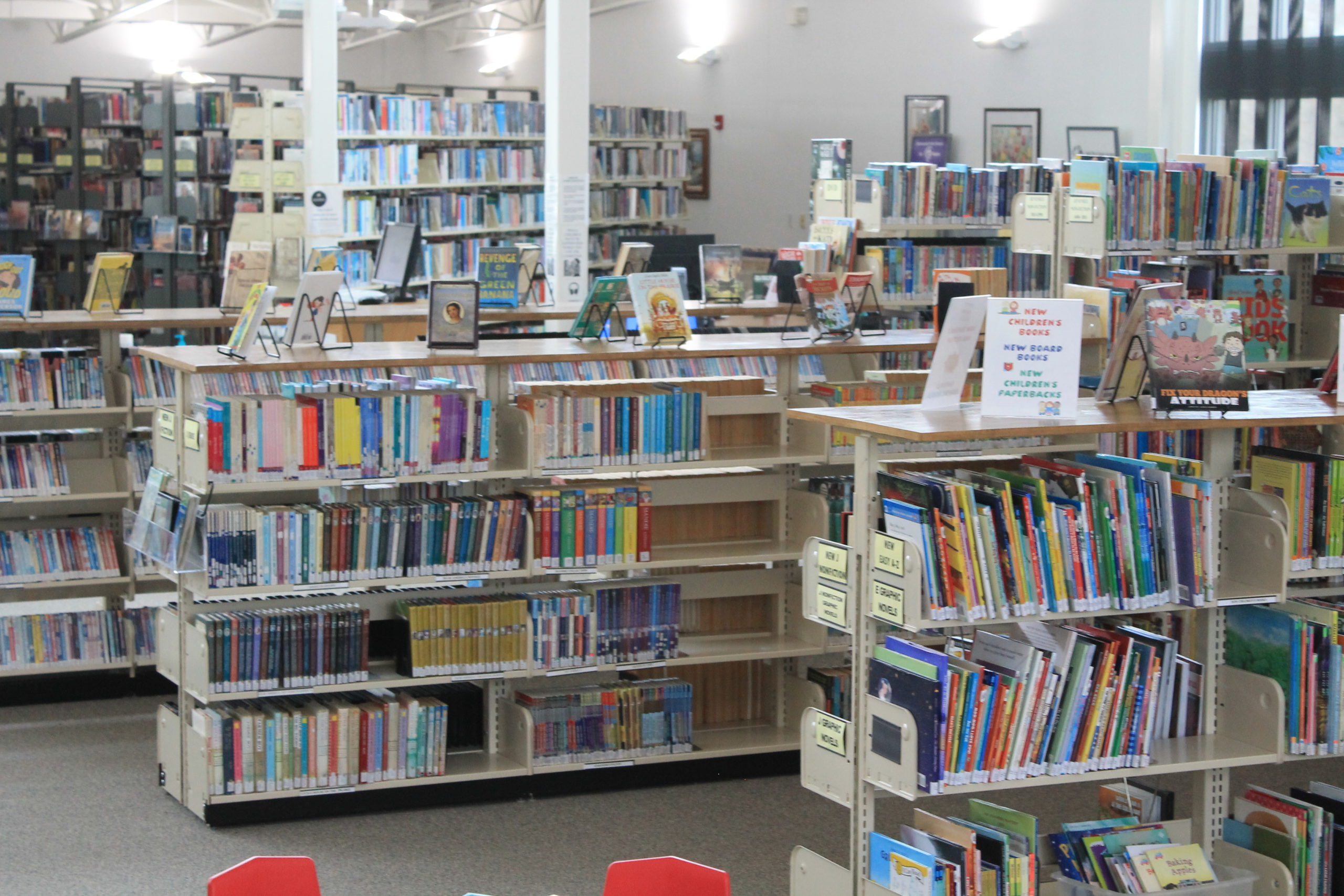 Shelves full of books inside Henderson County Library