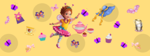 Banner with Fancy Nancy, butterflies, teacups, cupcakes