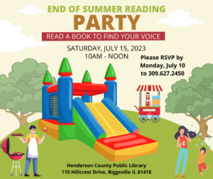End of Summer Reading Party Saturday July 15, 2023 10am -12.